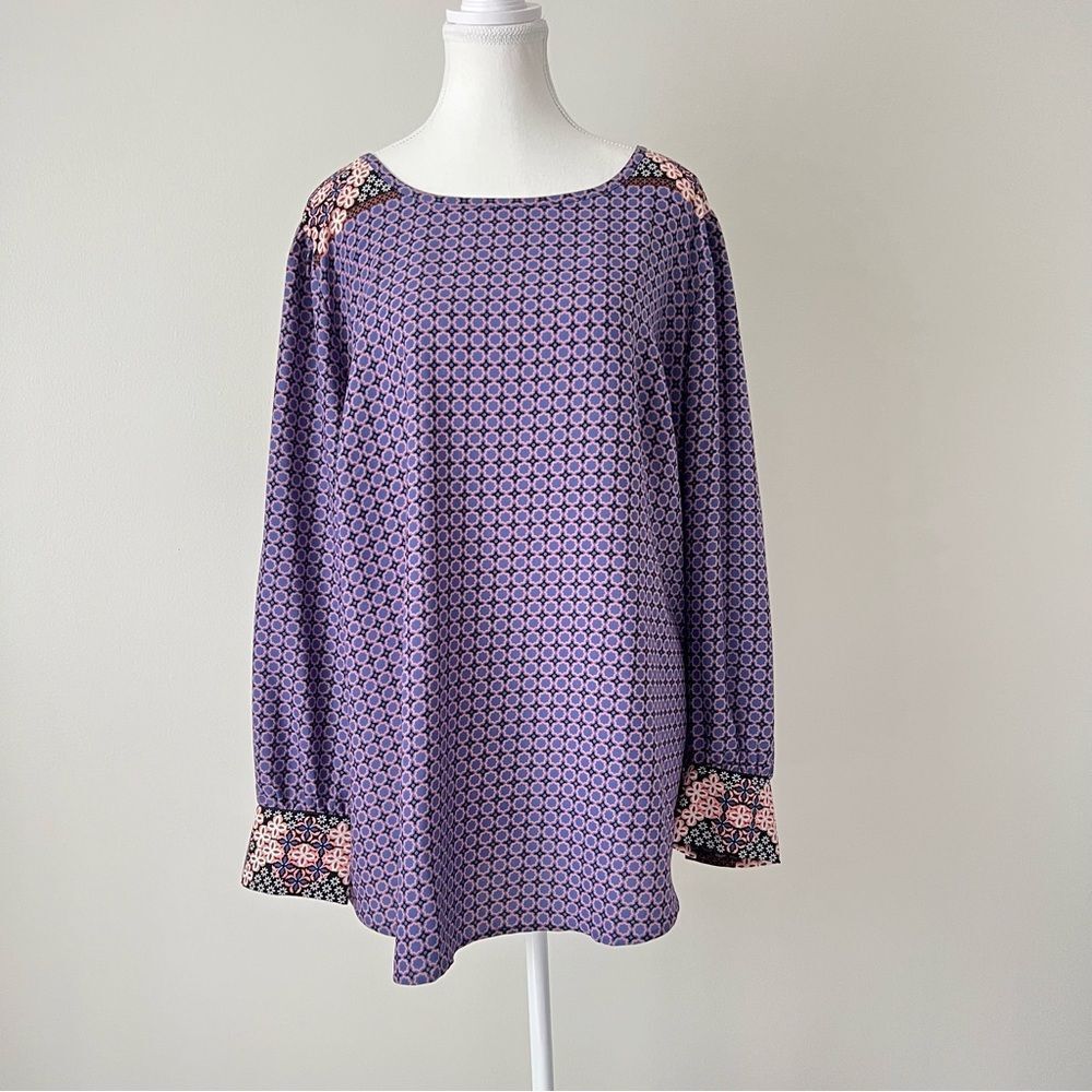 Loft Plus Printed Long Sleeve Blouse Size 20 in Purple - Picture 2 of 7